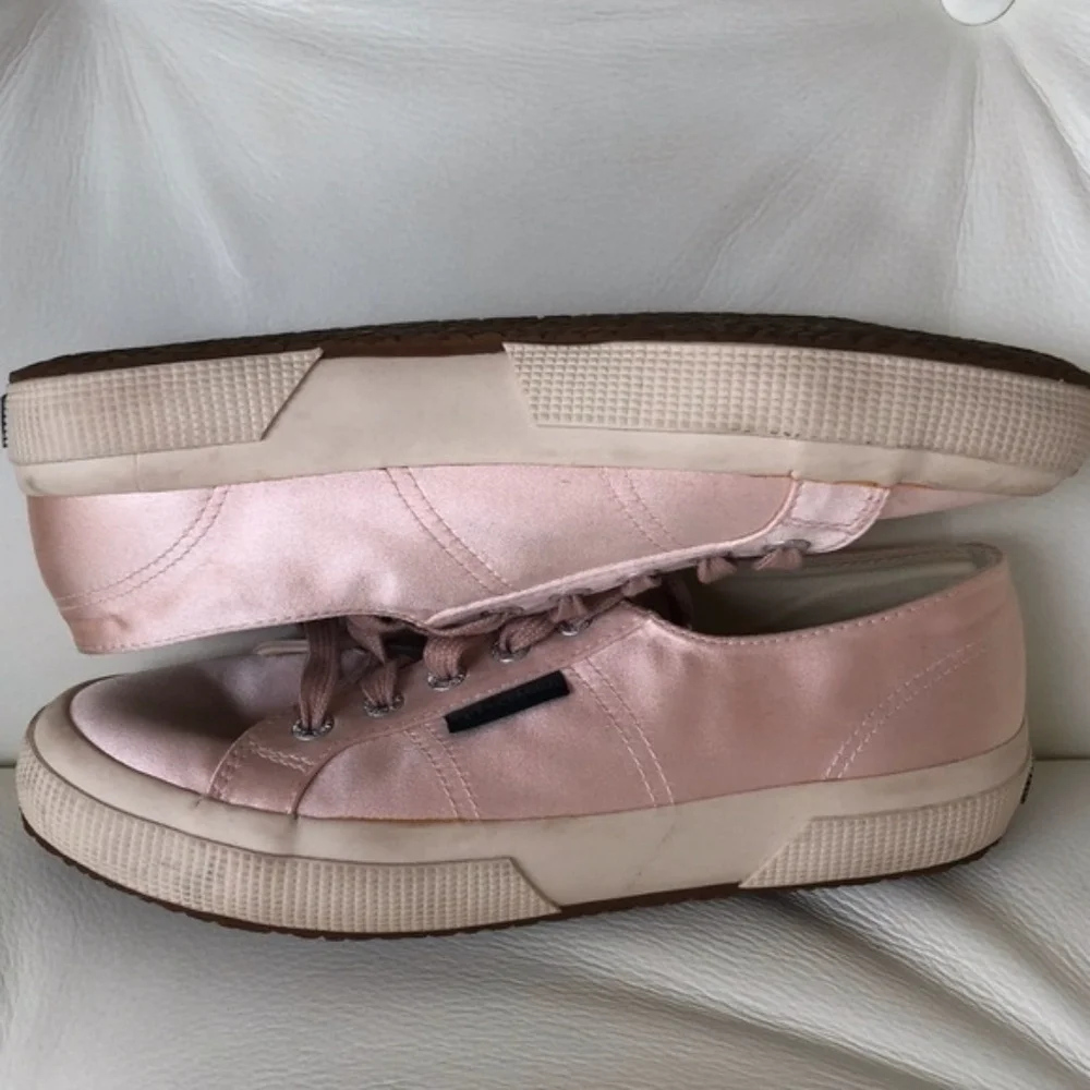 Superga x Man Repeller Pink Satin Lace Up Balletcore Sneakers 37.5 Coquette